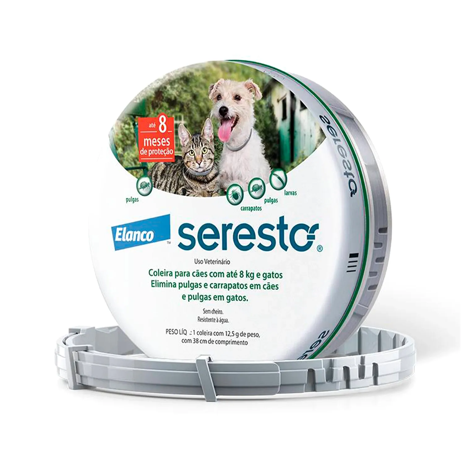 Coleira Antipulgas Seresto Cães e gatos até 8kg - 8 meses de proteção